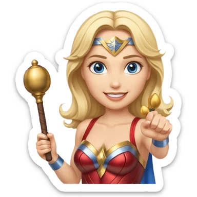 Blonde blue eyed Wonder Woman holding baton and bell sticker