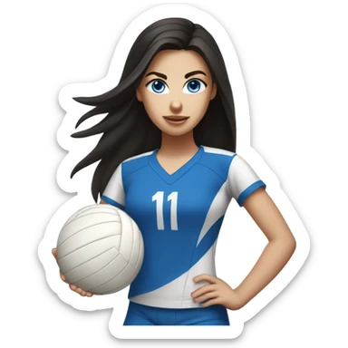 Dark hair, blue eye, Caucasian, teen girl, spiking volleyball  sticker