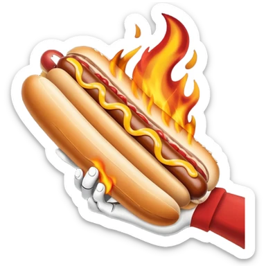 Hand Holding a Flaming Hotdog sticker