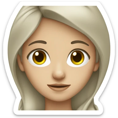 Pale Caucasian girl with dark brown hair and green eyes using apple laptop sticker