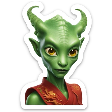 Photo realistic, alien female green,  on red china dragon sticker