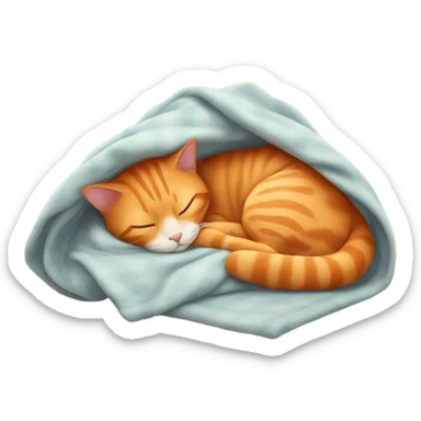 Orange cat sleeping with blanket and hat sticker