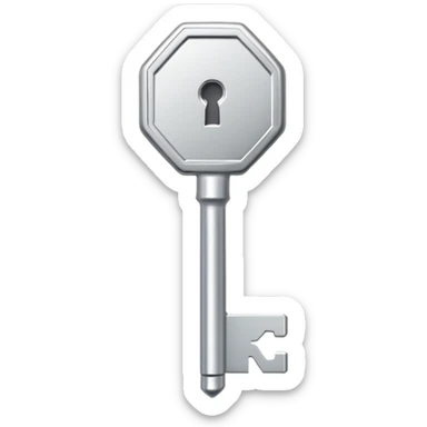 small silver metal key with hexagonal head and the word NATIONAL engraved, clean lines, soft silver tone, minimalistic and precise sticker