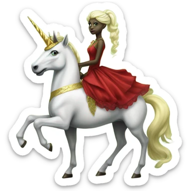 "galora green blonde alien woman" in red Victorian elegant dress, full body, rides unicorn gold and white
 sticker