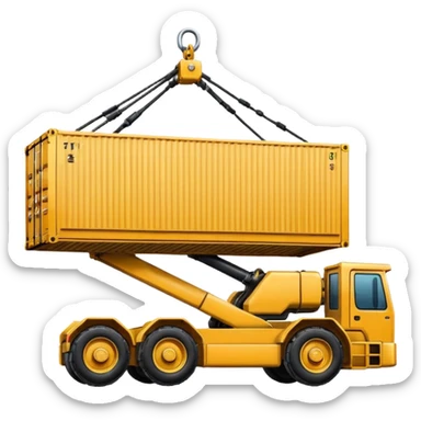 Container being lifted by a large machine, import. sticker