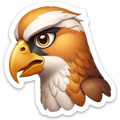 Cinematic Noble Falcon Portrait Emoji, Poised and majestic, with a streamlined, muscular build, a sharply hooked beak, and intense, piercing eyes that exude focus and speed, Simplified yet sharp and sophisticated features, highly detailed, glowing with a soft, amber radiance, high shine, intelligent and commanding, stylized with an air of aerial authority, focused and swift, soft glowing outline, capturing the essence of a watchful and confident falcon that appears ready to soar out of the screen with effortless power! sticker