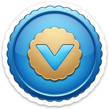 A blue scalloped circle with a verified thing sticker