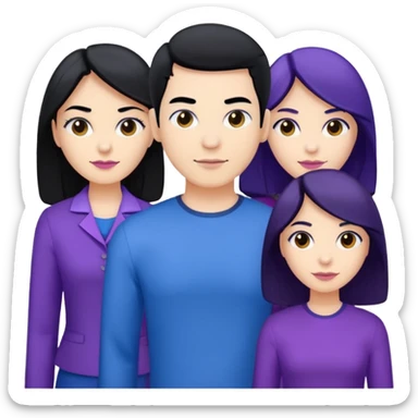 4people 2 men and 2 women. with black hair and white skin. ready to create a team. with blue and purple clothes sticker