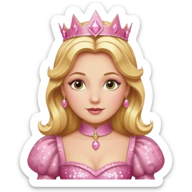 Glinda from the Wizard of Oz with golden blonde hair, pink sequin outfit sticker