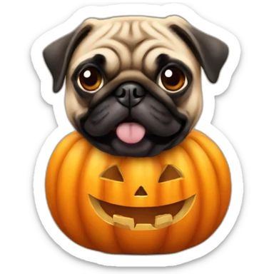 Pug with pumpkin sticker