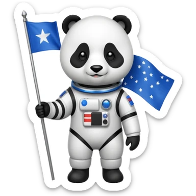 a panda in space suit, holding blue rectangle flag sticker