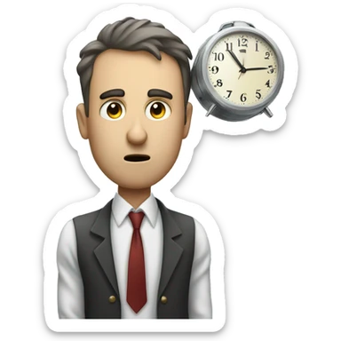 Tall man with alarm clock for head swept by tornado sticker