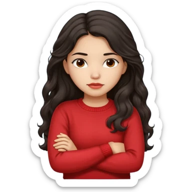 Hispanic girl dark long wavy hair crossing her arms with slight pout sticker