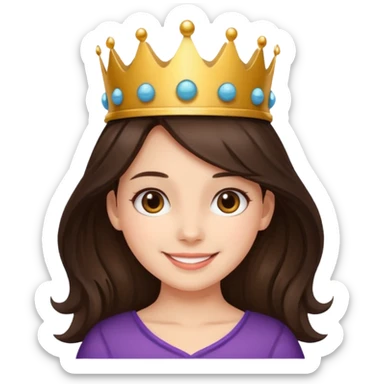 A brunette hair girl with a ball's crown smiling gently. sticker