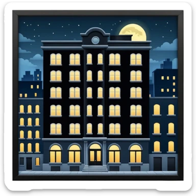 Old apartment building at night sticker
