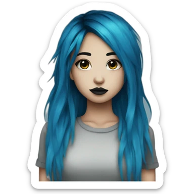 Emo girl, black makeup, long choppy blue hair side bangs sticker