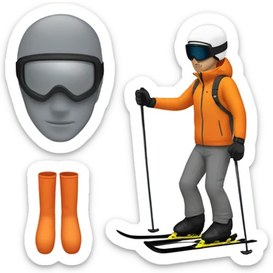 white man skiing wearing an GREY JACKET and BLACK HELMET and ORANGE PANTS sticker