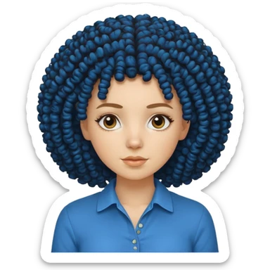 white girl with curly afro and blue shirt sticker
