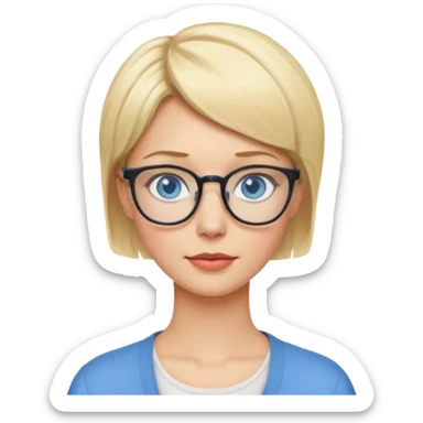 Blonde woman with short hair and glasses and blue eyes sticker