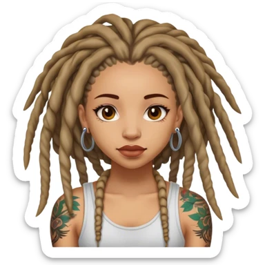 a light skin girl with locs and tattoos sticker