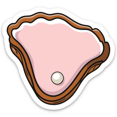 Realistic Brown shelled oyster with pink flesh inside and white pearl sticker