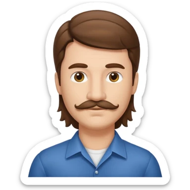 make a mullet man emoji with brown hair and mustache sticker