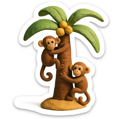 claymation style palm tree with monkeys sticker