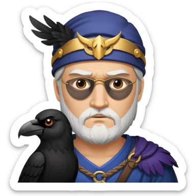norse god odin with one eyepatch on his left eye and raven on his shoulder sticker