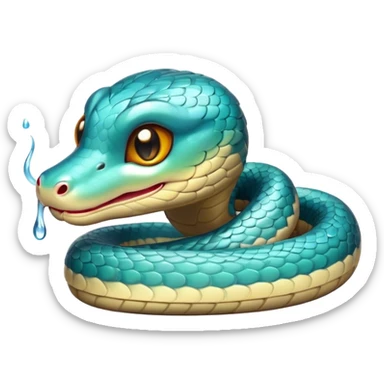 Cinematic Cute Chinese Water Snake Portrait Emoji, Head tilted playfully and inquisitively, with a compact, lithe form and a smooth, shimmering coat in subtle aquatic hues, round, sparkling eyes filled with curious fluidity, Simplified yet irresistibly adorable features, highly detailed, glowing with a warm, friendly glow, high shine, affectionate and agile, stylized with a touch of aquatic whimsy, soft glowing outline, capturing the essence of a mischievous yet loving water snake that feels like it could slither out of the screen into your arms! sticker