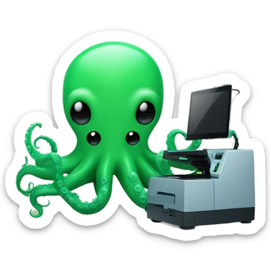 Green octopus controlling a 3D printer sticker