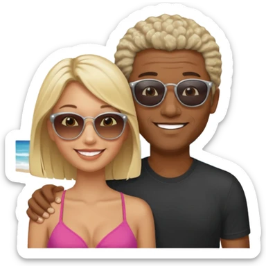 Black man salt n pepper hair smiling with blonde in love on beach sticker