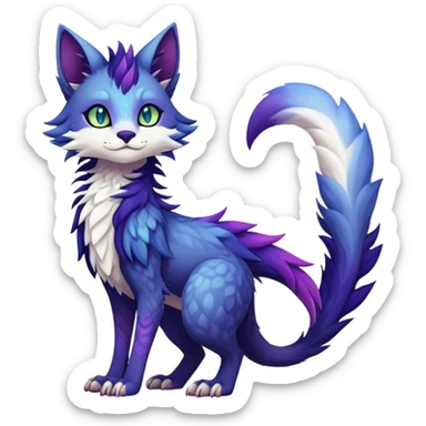 Kawaii dark colorful edgy fantasy ethereal feline-vernid-sergal-fursona animal creature with a tufted tail full body sticker