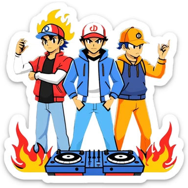 Hot handsomeb muscular 6ft tall ash ketchum being a  dj and his music is on fire while face to face with a dude sticker