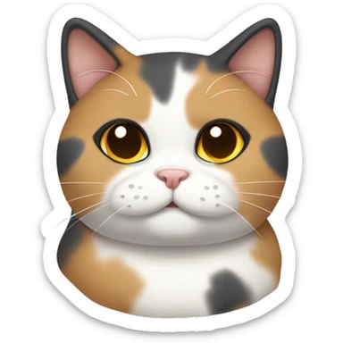 a chubby calico cat with tan, grey, and white markings sticker