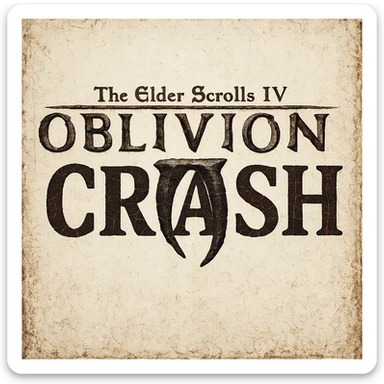 Elder Scrolls IV: Oblivion logo with the word 'crash' across it, detailed and clear design sticker