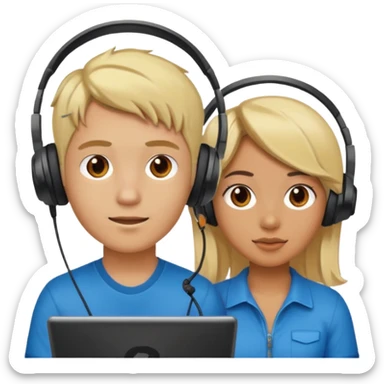 pc gamer blonde boy and latina girl with headsets sticker