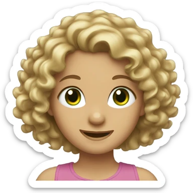 girl with curly dirty blond hair with green eyes smiling sticker