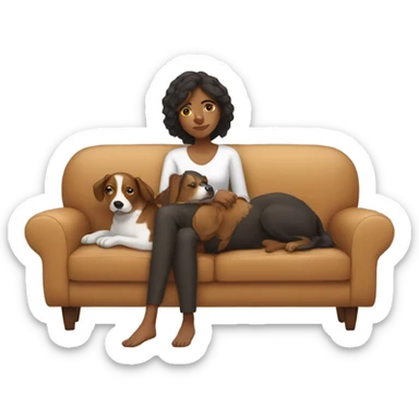 Brown girl being lazy on a sofa with dog next to her sticker