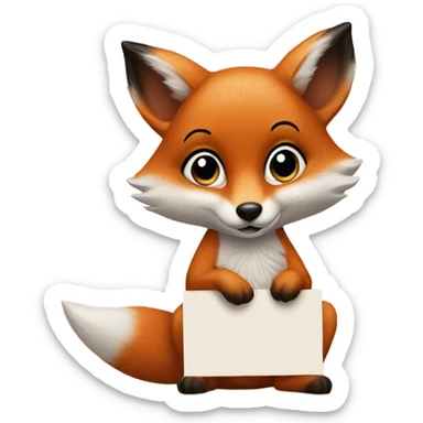 Detailled and photorealistic Baby fox with a blank sign sticker