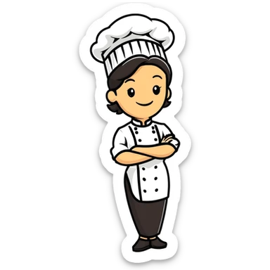 Italian woman chef in her 40's smiling wearing a chef uniform sticker
