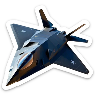 F-117 Nighthawk - Lockheed Martin (Stealth Grey) A futuristic stealth attack aircraft with a distinct faceted, angular design in a stealthy matte grey. Its sharp, jagged edges and unconventional, almost alien-like shape make it look like a shadow cutting through the night sky. The surface should appear non-reflective with subtle panel lines. sticker