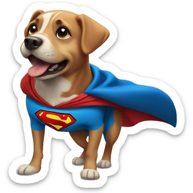 dog wearing a cape in a superman flying position  sticker
