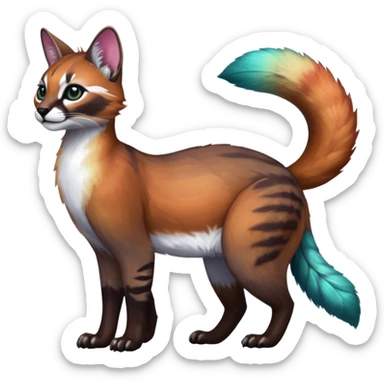 Colorful dark tropical white iridescent glorious divine exotic cute cool beautiful shiny beautiful fantasy-caracal-civet-genet-sergal-vernid-Cacomistle-oncilla-animal-Fakémon-hybrid-fursona (full body) sticker