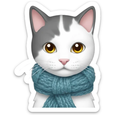 dark-gray-and-white-cat-knitting-a-scarf sticker