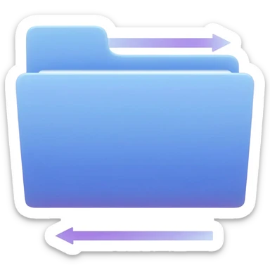 "A blue digital folder placed over a regular file folder, with a soft purple glow effect and an arrow indicating file upload and download with japan word." sticker