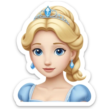 Cinematic Elegant Cinderella Portrait Emoji, Graceful and poised in her classic maid attire, golden locks cascading softly, bright blue eyes full of hope, a gentle glow of kindness and determination, delicate and humble yet undeniably beautiful, evoking the moment before her magical transformation, pure enchantment in her gaze! sticker