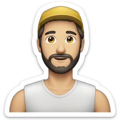 young dark-haired white man with a cap and beard sticker