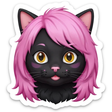 Black cat wearing a pink hair wig sticker