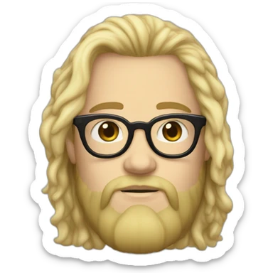 Non binary Big lebowsky blond round glasses chaotic beard long hair drink rhum sticker