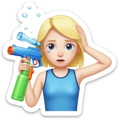 sad face with water gun to head sticker